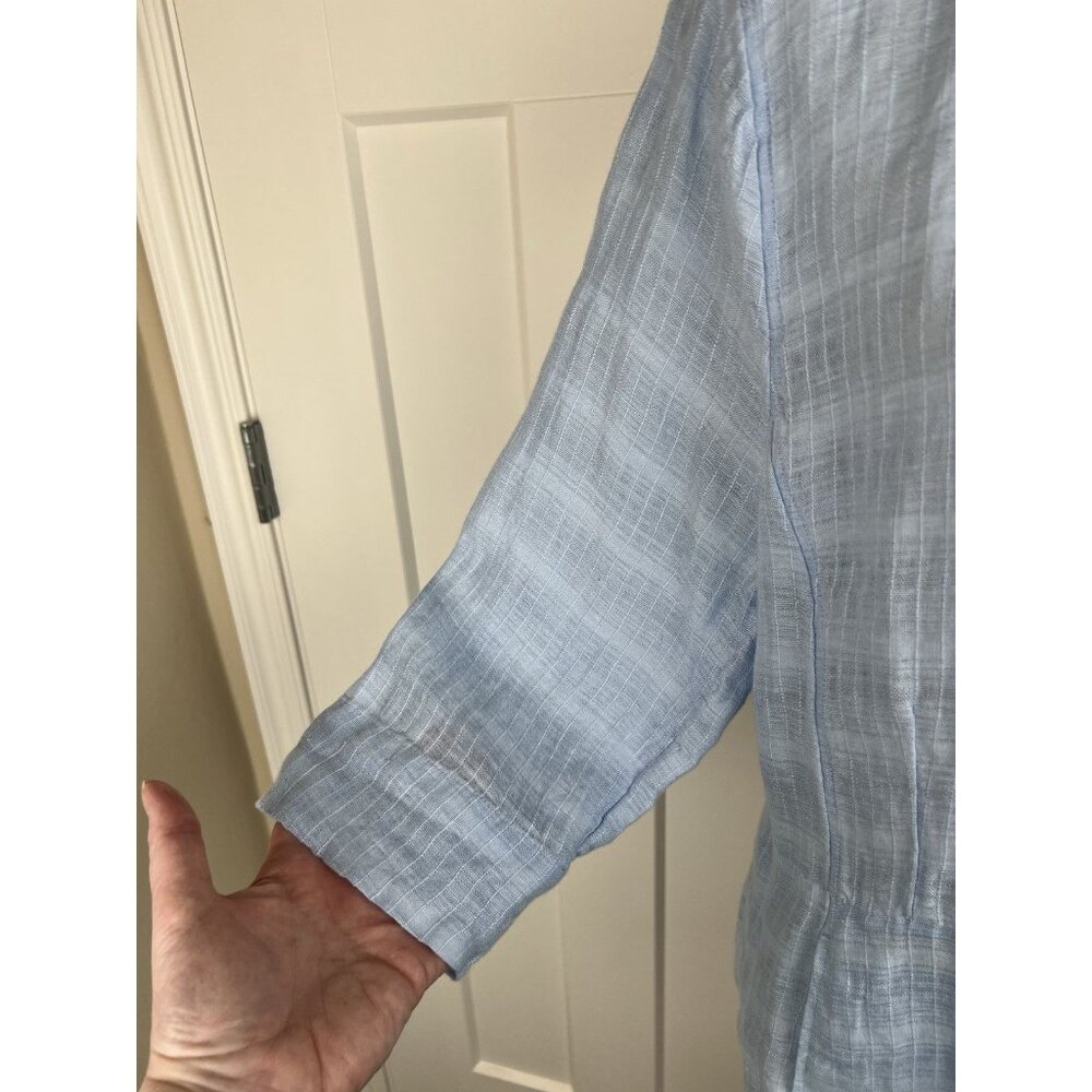 Eileen Fisher 100% Linen Jacket XL Blue Boxy 3/4 Sleeve Lightweight Button Front - Picture 4 of 12